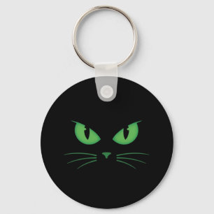 Spooky Black Cat Green Eyes Keychain