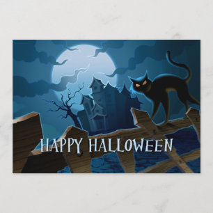 Spooky Black Cat Halloween Invitation