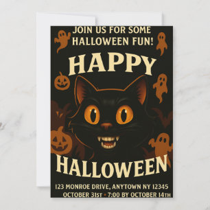 Spooky Black Cat Halloween Party Invitation