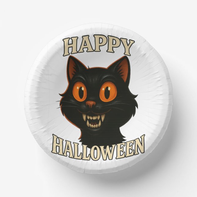 Spooky Black Cat Halloween Party Paper Plate (Front)