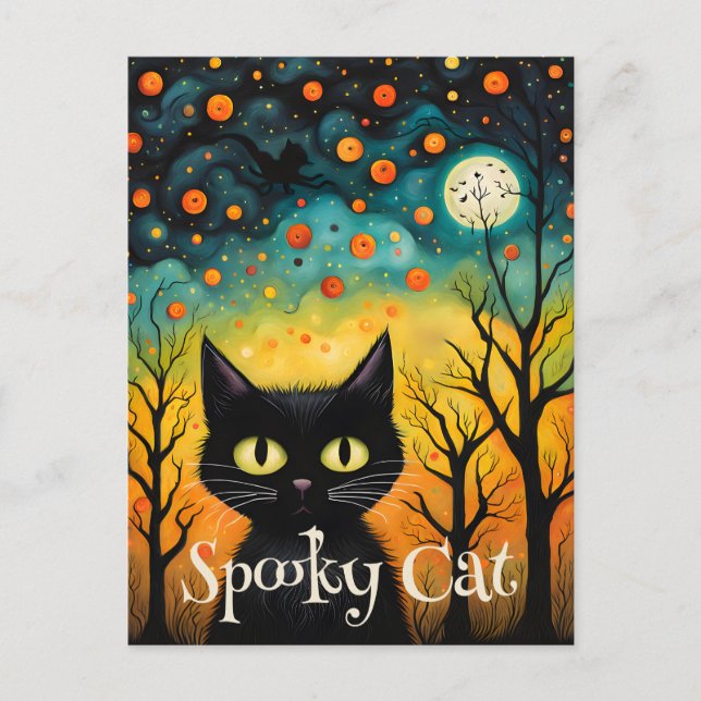 Spooky Black Cat Halloween Postcard (Front)