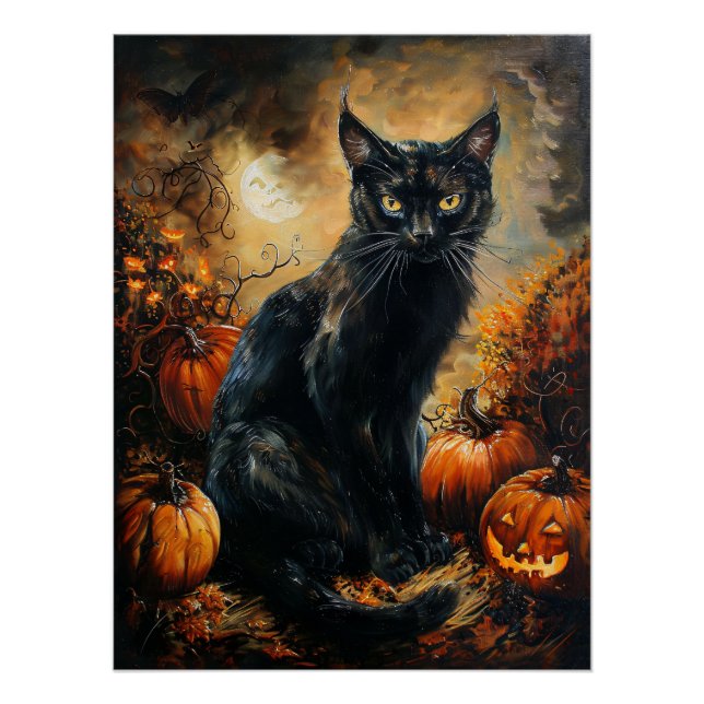 Spooky Black Cat Halloween Poster (Front)
