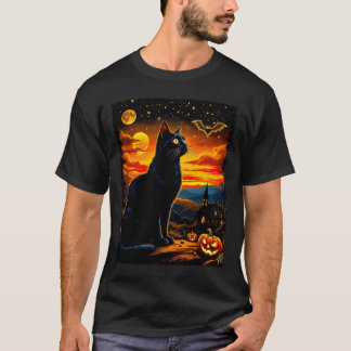 Spooky Black Cat Halloween Pumpkin Patch Party T-Shirt