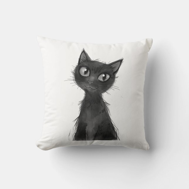 Spooky Black Cat Halloween Throw Pillow. Throw Pillow (Front)