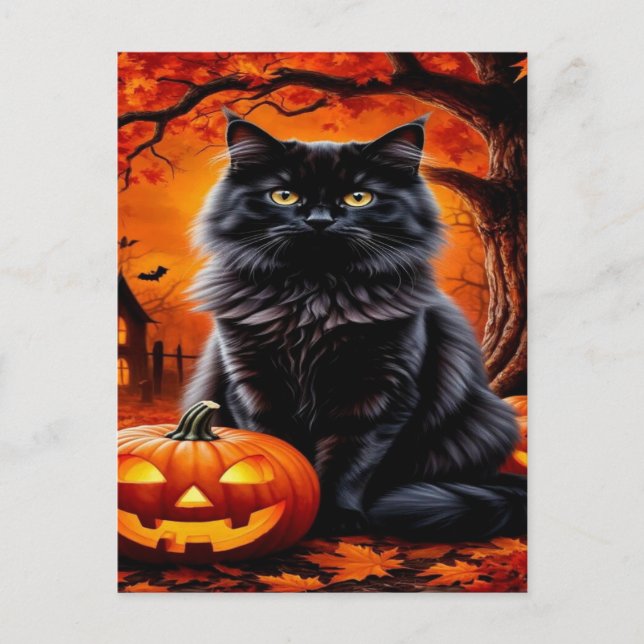 Spooky Black Cat Halloween Wallpaper — 2025 Night! Holiday Postcard (Front)
