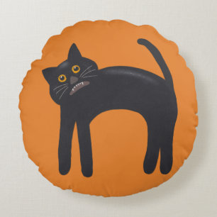 Spooky Black Cat   Halloween You Customize Round Pillow