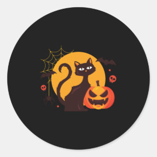 Spooky black cat haloween pumpkins creepy classic round sticker