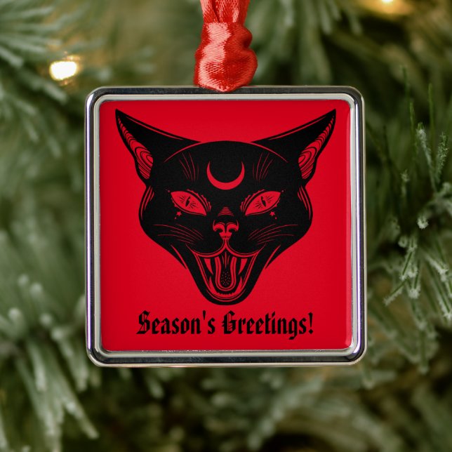Spooky Black Cat Horror Christmas Ornament (Tree)