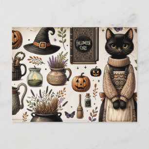 Spooky Black Cat Junk Journal Happy Halloween Postcard