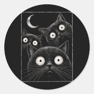 Spooky Black Cat Moon Gothic Cute Halloween Classic Round Sticker