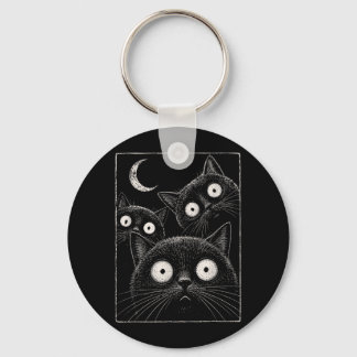 Spooky Black Cat Moon Gothic Cute Halloween Keychain