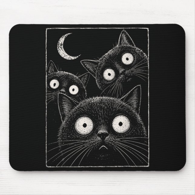 Spooky Black Cat Moon Gothic Cute Halloween Mouse Pad (Front)