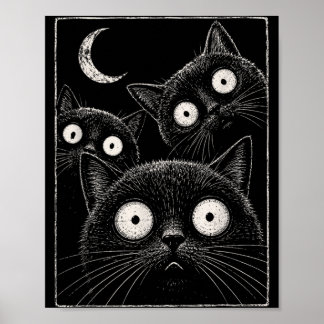 Spooky Black Cat Moon Gothic Cute Halloween Poster