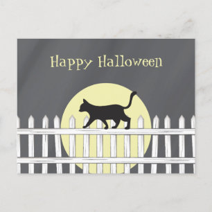 Spooky Black Cat on Picket Fence Postcard