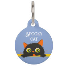 Spooky Black Cat Round Pet ID Tag