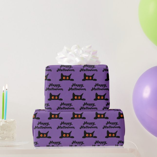 Spooky Black Cat Seamless Halloween Wrapping Paper (Party Gifts)