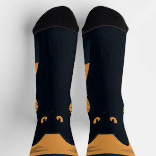 Spooky Black Cat Silhouette Halloween Gothic Cat  Socks