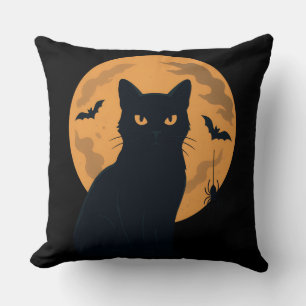 Spooky Black Cat Silhouette Halloween Gothic Cat  Throw Pillow