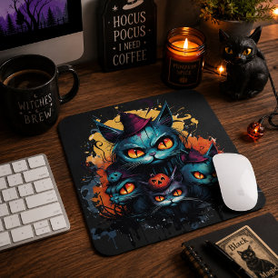 Spooky Black Cat T-Shirt Mouse Pad