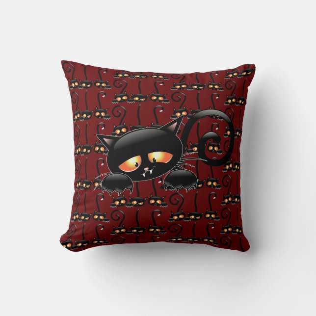 Spooky Black Cat Throw Pillow (Front)