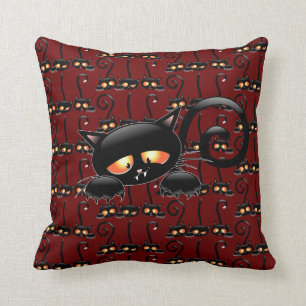 Spooky Black Cat Throw Pillow