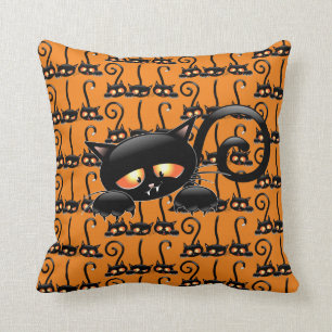 Spooky Black Cat Throw Pillow