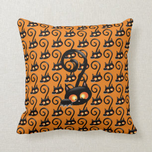 Spooky Black Cat Throw Pillow