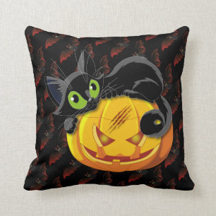 Spooky Black Cat Throw Pillow
