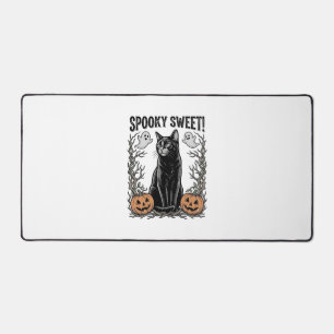 Spooky Black Cat Vintage Halloween Engraving Shirt Desk Mat