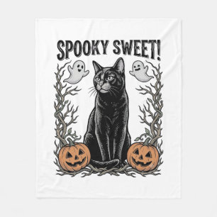 Spooky Black Cat Vintage Halloween Engraving Shirt Fleece Blanket