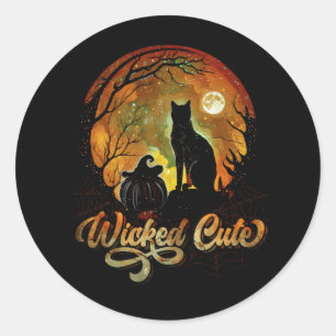 Spooky Black Cat Wicked Cute Halloween Pumpkin Hor Classic Round Sticker