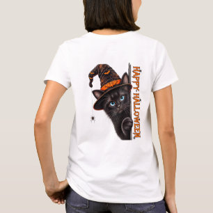 Spooky Black Cat Witch Hat Halloween T-Shirt