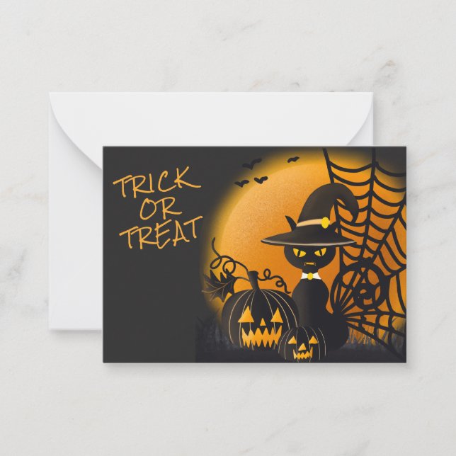 Spooky Black Cat Witches Hat Halloween Classroom Card (Front)