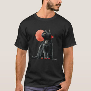 Spooky Black Cat with Vampire Cape Funny Halloween T-Shirt