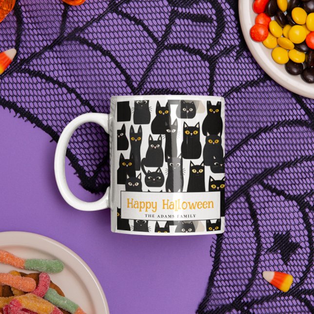 Spooky Black Cats Custom Name Happy Halloween Mug (Creator Uploaded)