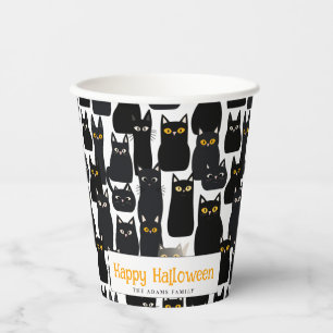 Spooky Black Cats Custom Name Happy Halloween Paper Cups