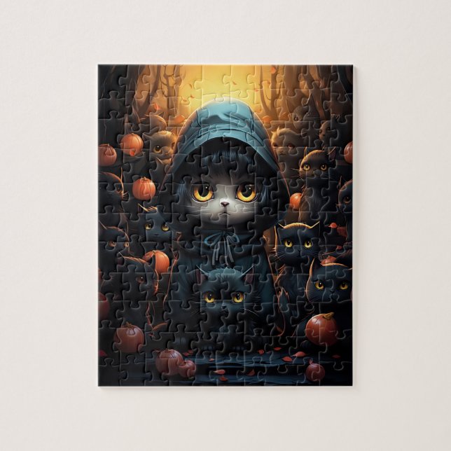 Spooky Black Cats Party Halloween Jigsaw Puzzle (Vertical)