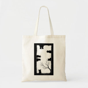 Spooky Black Cats Peeking Gothic Hollow Tree Art Tote Bag