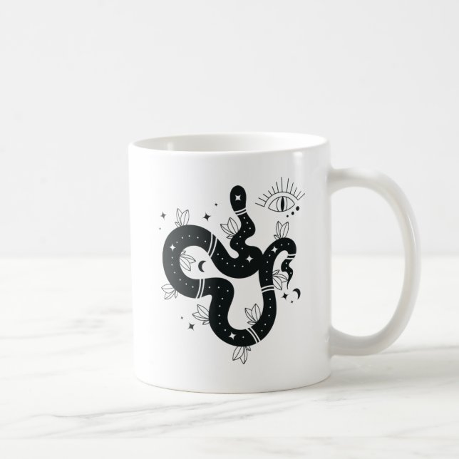 Spooky Black Celestial Snake Design Coffee Mug (Right)