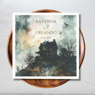 Spooky Black Gothic Castle Moon Wedding Napkin