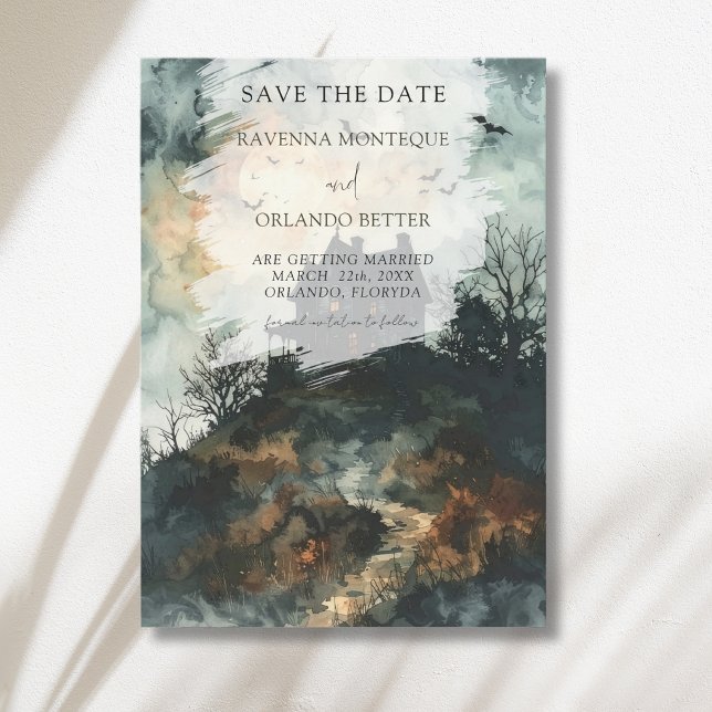 Spooky Black Gothic Castle Moon Wedding Save The Date (Creator Uploaded)