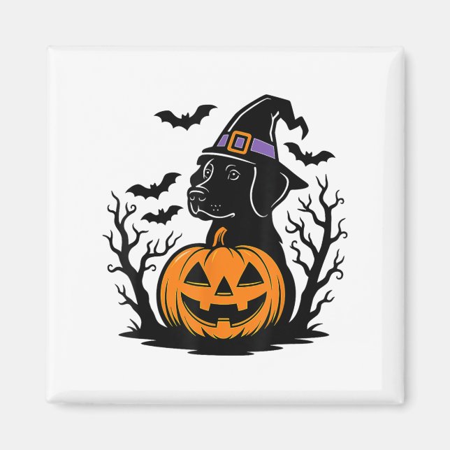 Spooky Black Labrador Retriever Witch Hat Pumpkin  Magnet (Front)