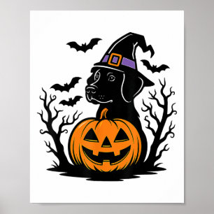 Spooky Black Labrador Retriever Witch Hat Pumpkin  Poster