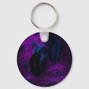 Spooky Black Material Rose, Black Spiders Keychain