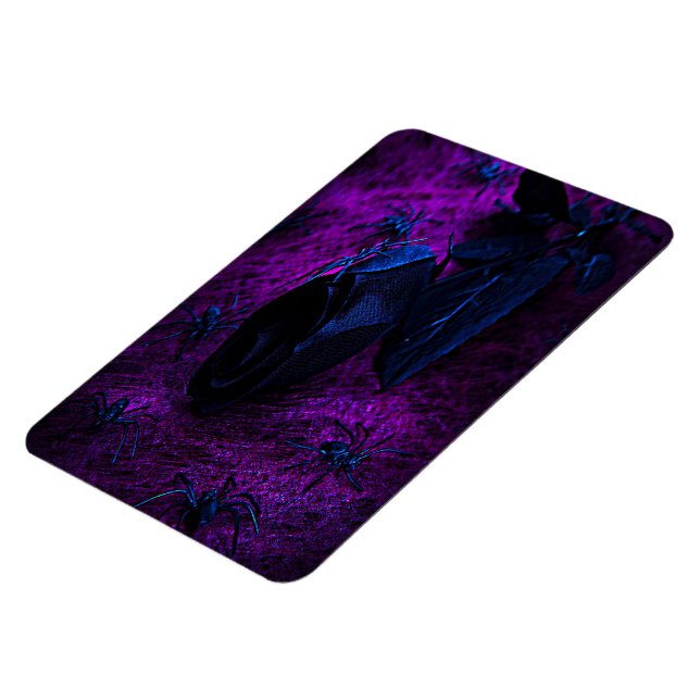 Spooky Black Material Rose, Black Spiders Magnet (Left Side)