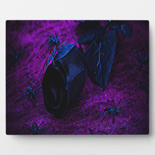 Spooky Black Material Rose, Black Spiders Plaque