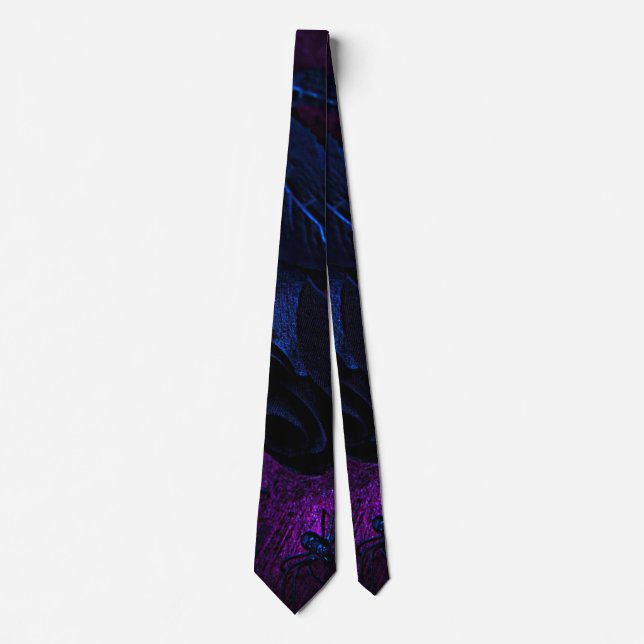 Spooky Black Material Rose, Black Spiders Tie (Front)