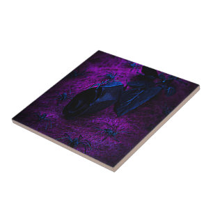 Spooky Black Material Rose, Black Spiders Tile