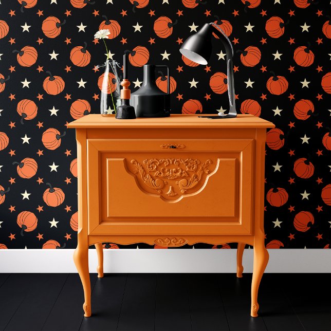 Spooky Black & Orange Pumpkin Stars Halloween Wallpaper (Creator Uploaded)