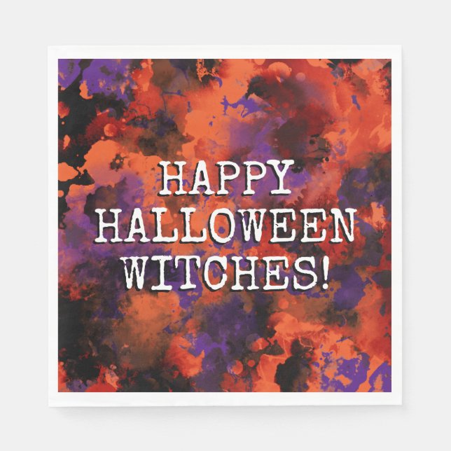 Spooky Black Orange Purple Happy Halloween Party Napkin (Front)